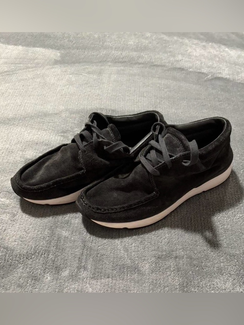 Vince Black Suede Slip-On Loafers with White Sole